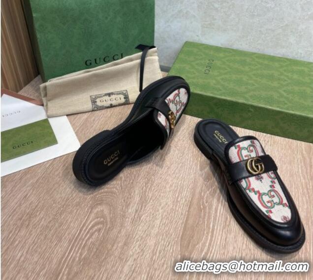 Unique Style Gucci Leather and Flower Jacquard Flat Mules Black 082597