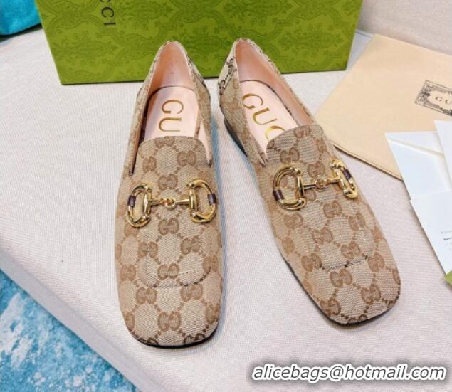 Low Price Gucci GG Canvas Loafer with Horsebit Camel Brown 082599