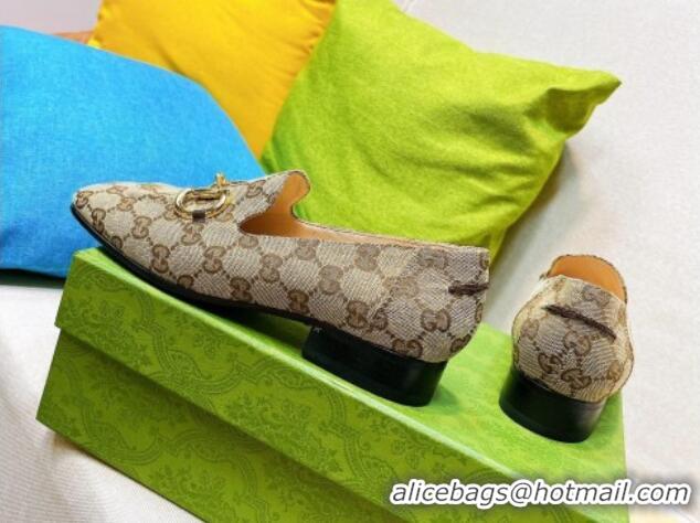 Low Price Gucci GG Canvas Loafer with Horsebit Camel Brown 082599