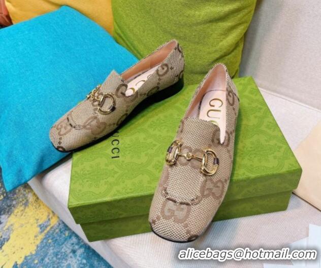 Top Grade Gucci Maxi-GG Canvas Loafer with Horsebit Camel 0825100