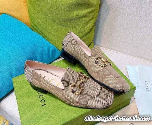 Top Grade Gucci Maxi-GG Canvas Loafer with Horsebit Camel 0825100