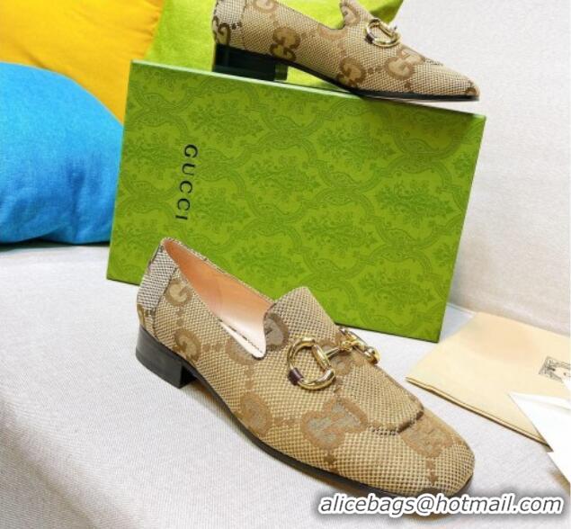 Top Grade Gucci Maxi-GG Canvas Loafer with Horsebit Camel 0825100