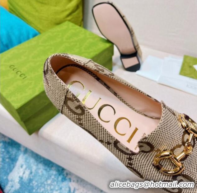 Top Grade Gucci Maxi-GG Canvas Loafer with Horsebit Camel 0825100