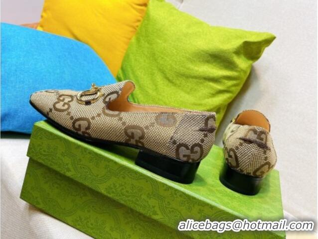 Top Grade Gucci Maxi-GG Canvas Loafer with Horsebit Camel 0825100