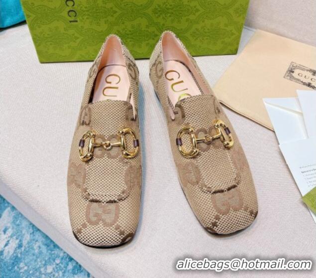 Top Grade Gucci Maxi-GG Canvas Loafer with Horsebit Camel 0825100