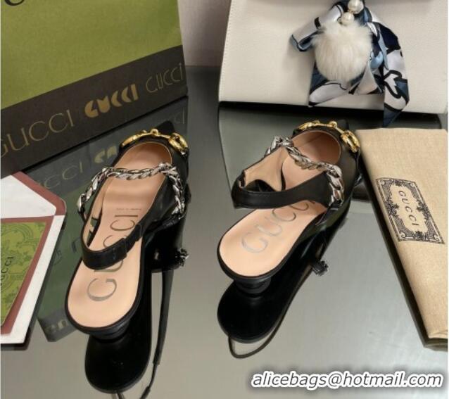 Pretty Style Gucci Leather Slingback Pumps with Horsebit Black 0825104