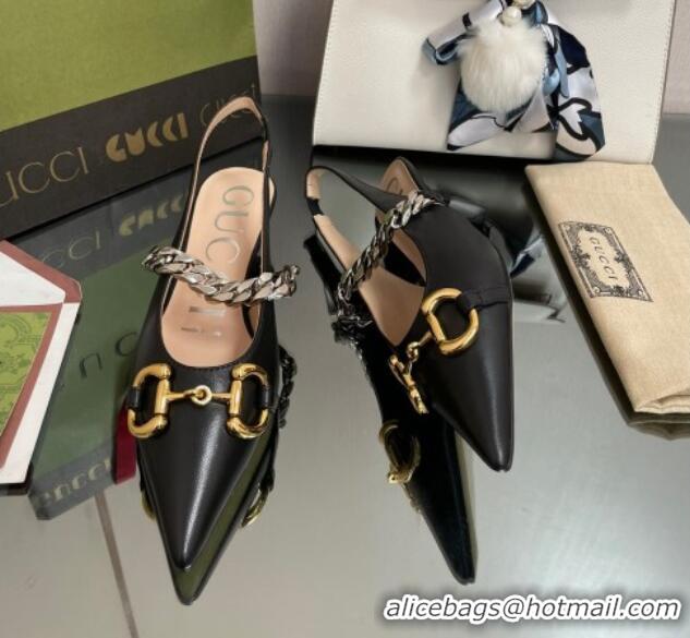 Pretty Style Gucci Leather Slingback Pumps with Horsebit Black 0825104