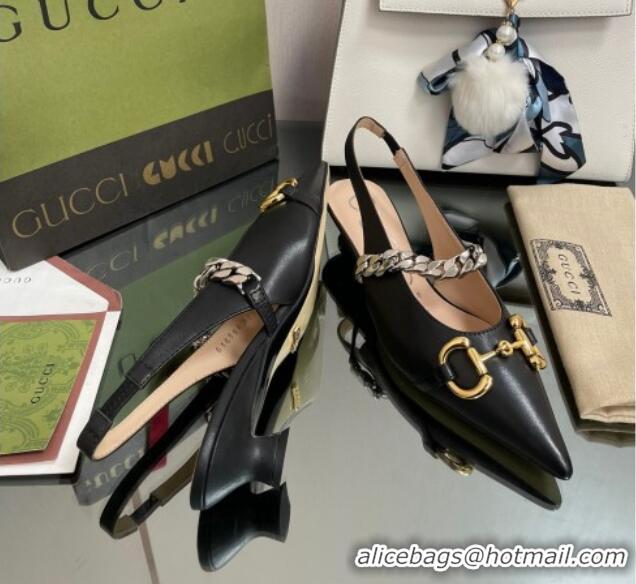 Pretty Style Gucci Leather Slingback Pumps with Horsebit Black 0825104