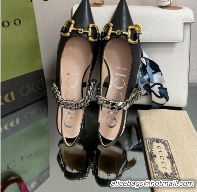 Pretty Style Gucci Leather Slingback Pumps with Horsebit Black 0825104