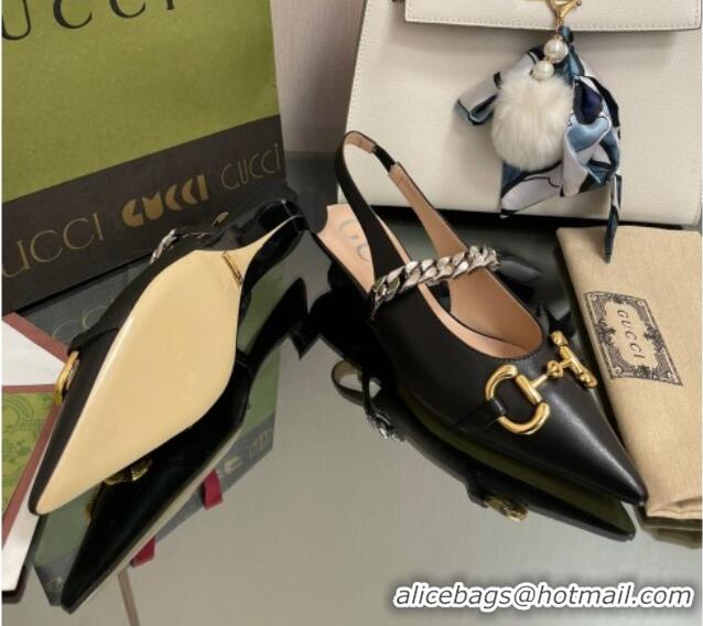 Pretty Style Gucci Leather Slingback Pumps with Horsebit Black 0825104