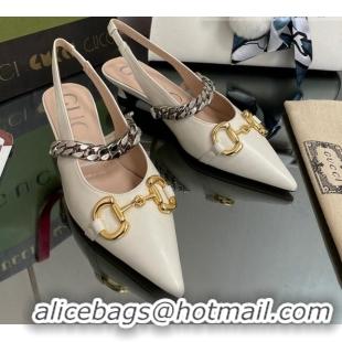 Good Looking Gucci Leather Slingback Pumps with Horsebit White 0825105