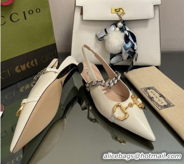 Good Looking Gucci Leather Slingback Pumps with Horsebit White 0825105