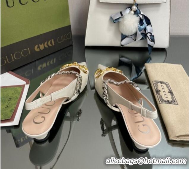 Good Looking Gucci Leather Slingback Pumps with Horsebit White 0825105