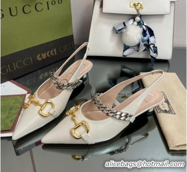 Good Looking Gucci Leather Slingback Pumps with Horsebit White 0825105