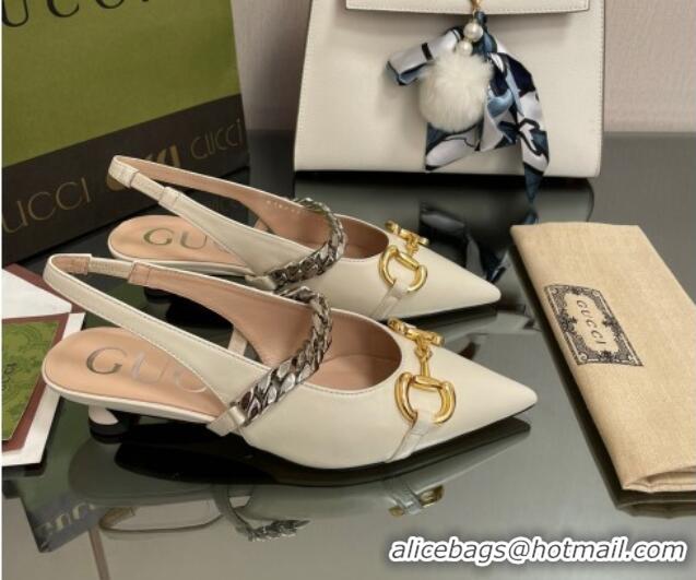 Good Looking Gucci Leather Slingback Pumps with Horsebit White 0825105