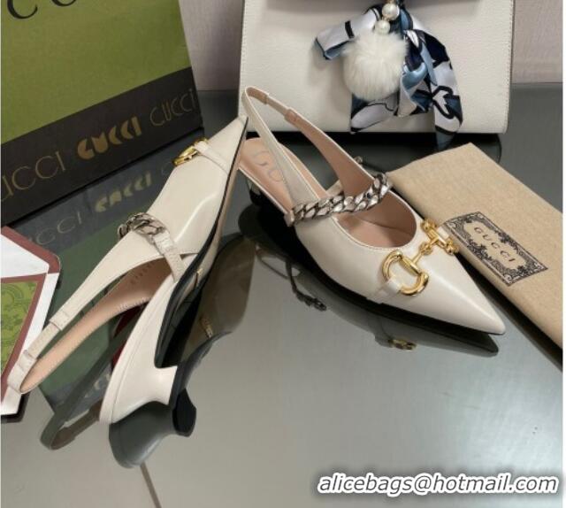 Good Looking Gucci Leather Slingback Pumps with Horsebit White 0825105