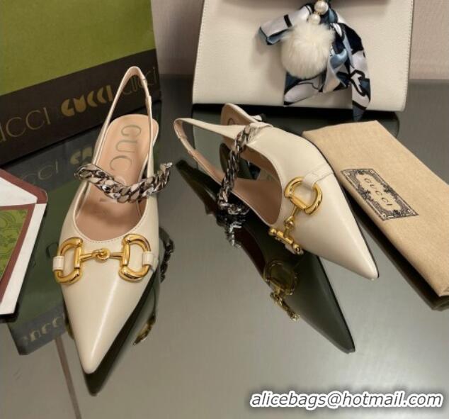 Good Looking Gucci Leather Slingback Pumps with Horsebit White 0825105