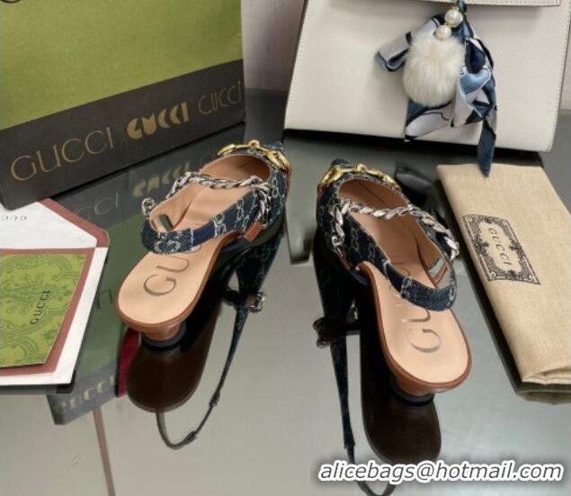 Best Grade Gucci GG Denim Slingback Pumps with Horsebit Blue 0825106