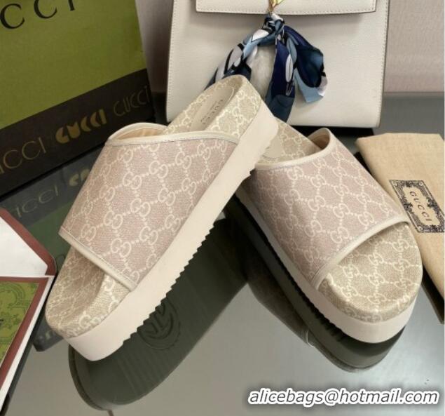 Shop Cheap Gucci GG Canvas Platform Slide Sandals Grey 082720