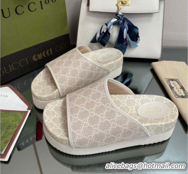 Shop Cheap Gucci GG Canvas Platform Slide Sandals Grey 082720