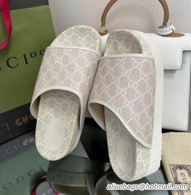 Shop Cheap Gucci GG Canvas Platform Slide Sandals Grey 082720