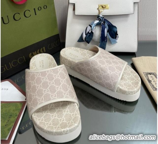 Shop Cheap Gucci GG Canvas Platform Slide Sandals Grey 082720