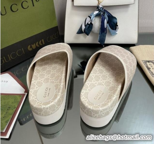 Shop Cheap Gucci GG Canvas Platform Slide Sandals Grey 082720