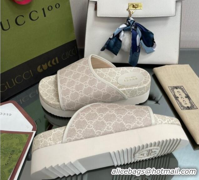 Shop Cheap Gucci GG Canvas Platform Slide Sandals Grey 082720