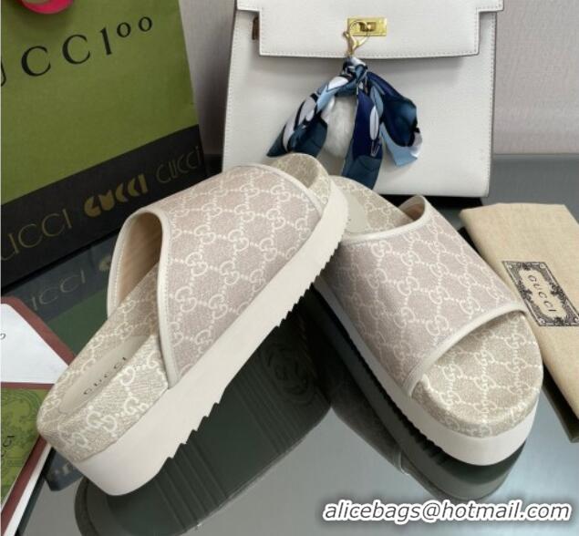 Shop Cheap Gucci GG Canvas Platform Slide Sandals Grey 082720