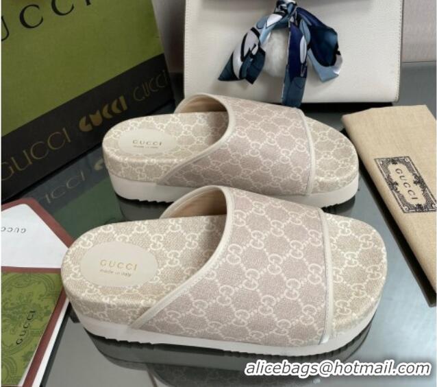 Shop Cheap Gucci GG Canvas Platform Slide Sandals Grey 082720