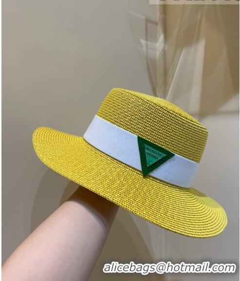 Famous Brand Bottega Veneta Straw Wide Brim Hat BVH31606 Yellow 2022