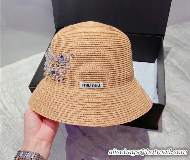 Modern Grade Miu Miu Crystal Straw Bucket Hat M2901 Khkai 2022