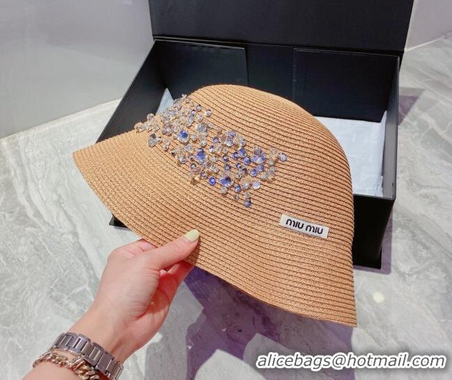 Modern Grade Miu Miu Crystal Straw Bucket Hat M2901 Khkai 2022