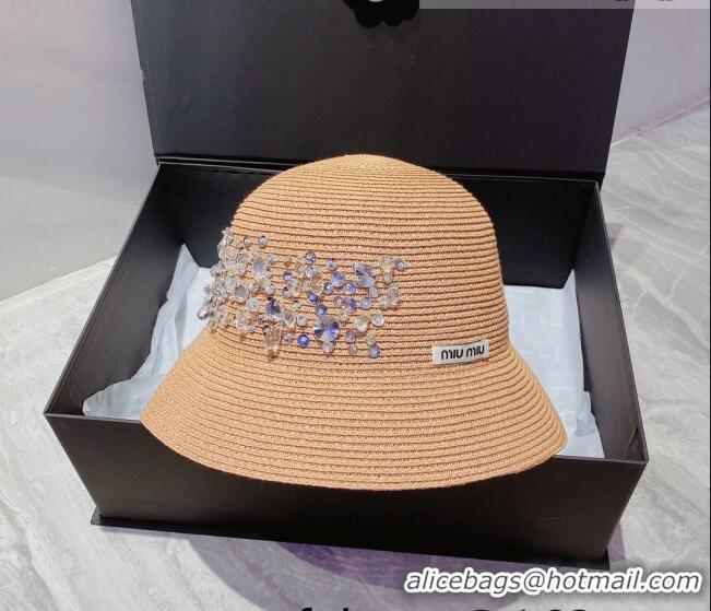 Modern Grade Miu Miu Crystal Straw Bucket Hat M2901 Khkai 2022