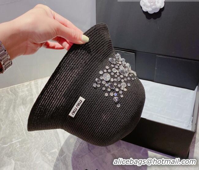 Top Quality Miu Miu Crystal Straw Bucket Hat M2901 Black 2022