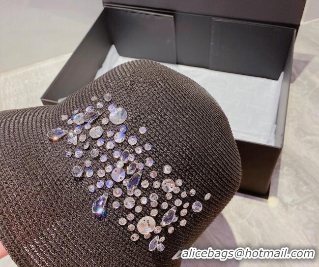 Top Quality Miu Miu Crystal Straw Bucket Hat M2901 Black 2022