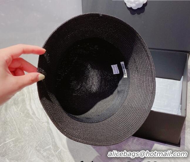 Top Quality Miu Miu Crystal Straw Bucket Hat M2901 Black 2022