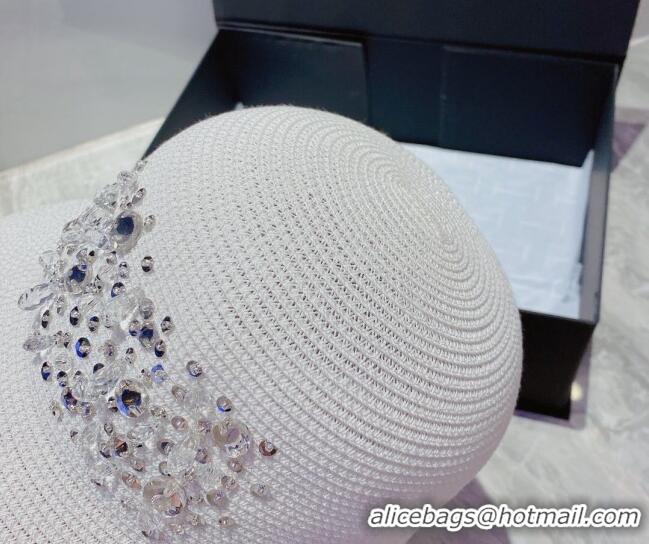 Popular Style Miu Miu Crystal Straw Bucket Hat M2901 White 2022