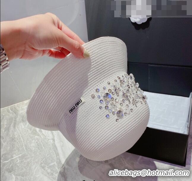 Popular Style Miu Miu Crystal Straw Bucket Hat M2901 White 2022