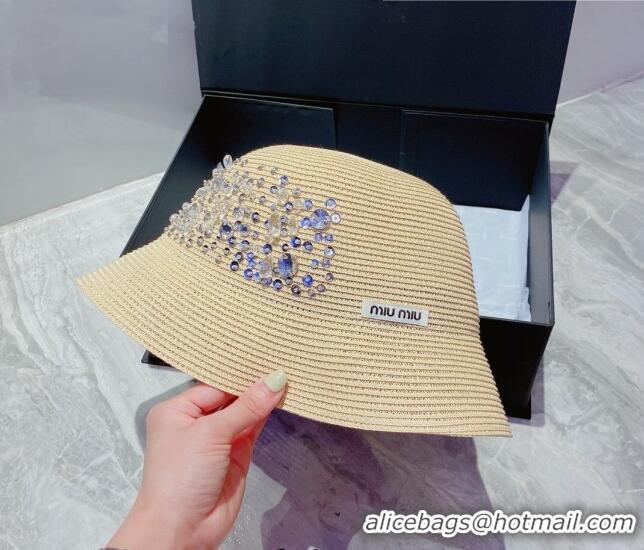 Trendy Design Miu Miu Crystal Straw Bucket Hat M2901 Beige 2022