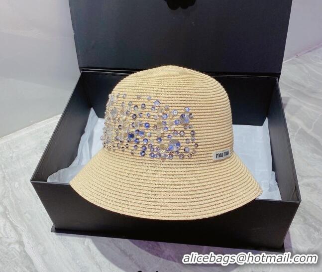 Trendy Design Miu Miu Crystal Straw Bucket Hat M2901 Beige 2022