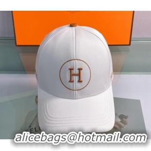 Best Quality Hermes Canvas Baseball Hat 0430105 White 2022