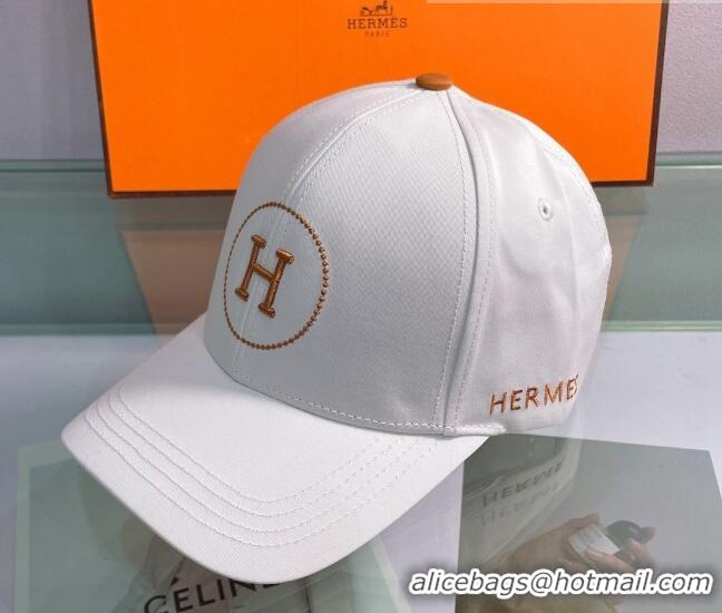 Best Quality Hermes Canvas Baseball Hat 0430105 White 2022