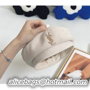 Shop Grade Saint Laurent YSL Corduroy Beret Hat 091551 White 2022