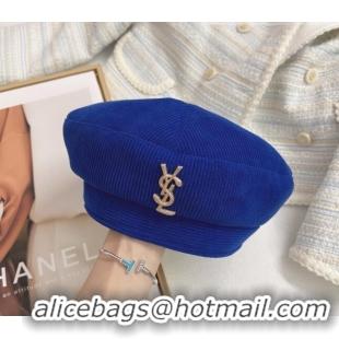 Promotional Saint Laurent YSL Corduroy Beret Hat 091551 Blue 2022