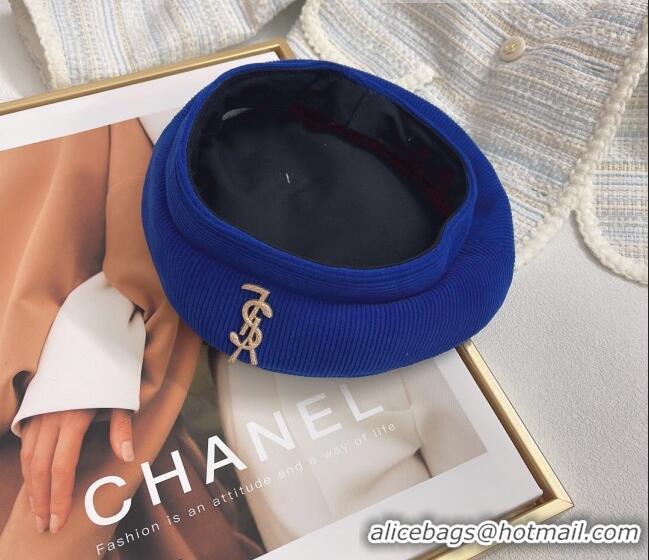 Promotional Saint Laurent YSL Corduroy Beret Hat 091551 Blue 2022