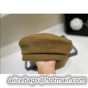 New Style Saint Laurent YSL Fabric Beret Hat 091555 Khaki 2022