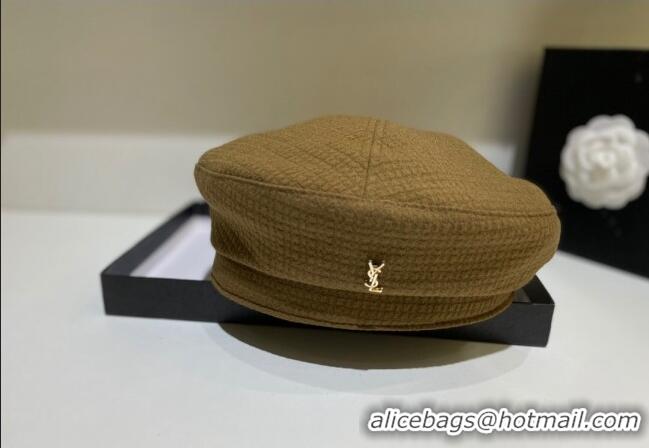 New Style Saint Laurent YSL Fabric Beret Hat 091555 Khaki 2022