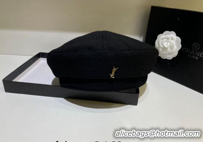 Inexpensive Saint Laurent YSL Fabric Beret Hat 091555 Black 2022