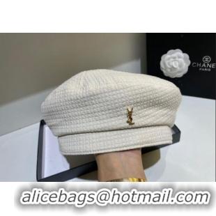 Good Taste Saint Laurent YSL Fabric Beret Hat 091555 White 2022